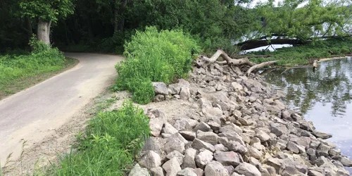Riverbank after stabilization work was completed.